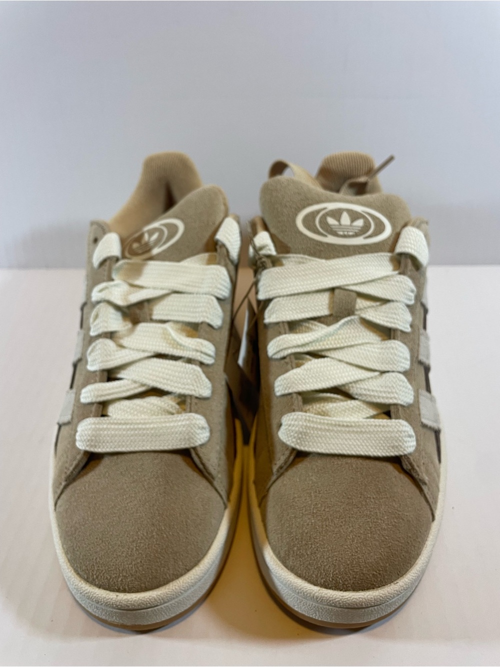 adidas Taupe Suede Low-Top Sneakers with Cream Laces
